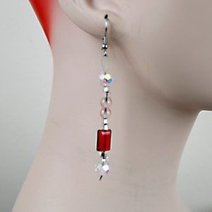Handmade Iridescent and Pink Bead Dangle Earrings